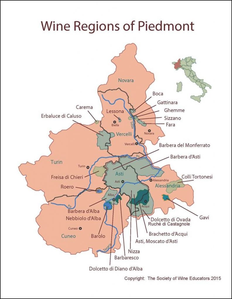 Kaart wijngebied Barbera dAsti Nizza Monferrato